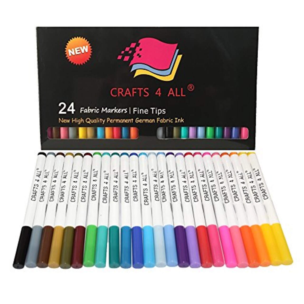 Crafts 4 All Fabric Pens for Clothes - Pack of 24 No Fade, Fabric